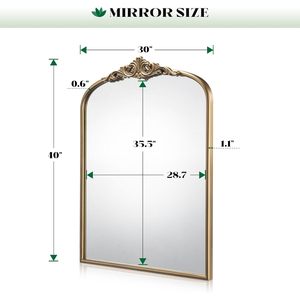 Wiserset Vintage Baroque Arched Wall Mirror 30x40 Inch Antique Gold <b>Framed</b> Traditional Decorative Mirror for Living Room Bedroom - Product Image 4