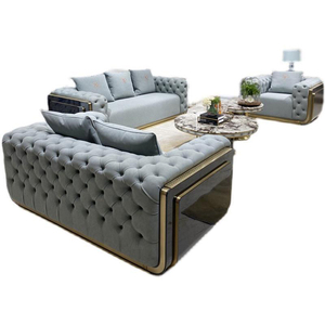 Juego de Sofás Modernos de Lujo para Hotel y Sala de Estar 2024, Sofá <span class=keywords><strong>Cama</strong></span> Tapizado en Madera con Botones, 1+2+3 Plazas - Product Image 5