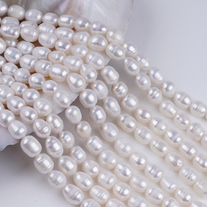 Chaîne de perles d'eau douce blanches de 7-8 mm, perles naturelles en vrac de 15 cm <span class=keywords><strong>pour</strong></span> la fabrication de <span class=keywords><strong>bijoux</strong></span> - Product Image 3