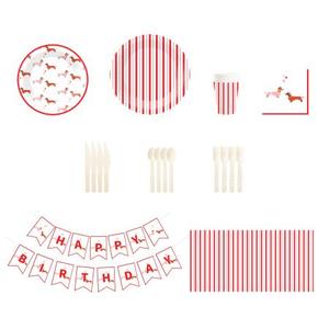 DAMAI Red and White Dachshund Weiner Dog Tableware Set Disposable Paper <b>Plates</b> Red Striped Party <b>Plates</b> Napkins for Baby <b>Shower</b> - Product Image 4