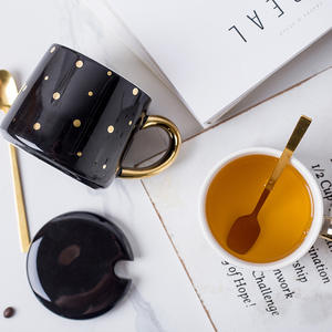 Taza <span class=keywords><strong>de</strong></span> café <span class=keywords><strong>de</strong></span> oficina geométrica <span class=keywords><strong>de</strong></span> cerámica creativa nórdica en blanco y negro con tapa, para hombre y mujer, <span class=keywords><strong>de</strong></span> alta calidad. - Product Image 2