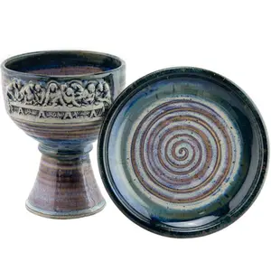 Produits de communion religieux personnalisés, tasses en céramique, ensemble de calice et paten pour le dernier dîner, vente en gros