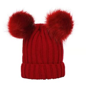 Gorro de invierno para mujer Gorro de punto de cable cálido con orejas de pompón de piel sintética - Product Image 5