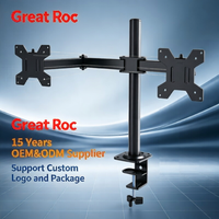 Support de moniteur VESA en acier carbone avec double bras vertical, barre transversale, gestion des câbles, inclinaison, rotation, pour écrans de 13 à 32 pouces