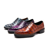 Chaussures d'affaires pour hommes en cuir d'alligator véritable, cousues à la norvégienne, faites à la main, chaussures en cuir haut de gamme, couleurs peintes à la main