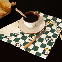 Set de table moderne à motif damier de dessin animé, 100% coton, antidérapant, vert et blanc, à carreaux, avec personnages mignons, pour la maison, pour enfants, pour la table à manger