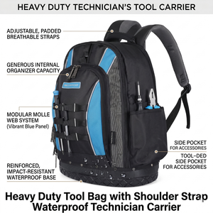 Heavy Duty <b>Tool</b> <b>Bag</b> with Shoulder Strap Waterproof Technician Carrier Backpack - Product Image 3