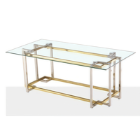 Table basse en verre et métal de style léger et luxueux, cadre doré et argenté + comptoir en verre transparent, lignes simples, pour le salon
