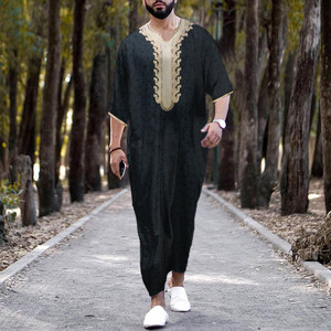 Thobe para Hombre Musulmán, <span class=keywords><strong>Al</strong></span> <span class=keywords><strong>Haramain</strong></span>, con Estampado Digital, Ropa Musulmana para Hombre, Thobe con Bolsillo, Mangas Cortas, Bisht, Turquía, Kaftan - Product Image 2
