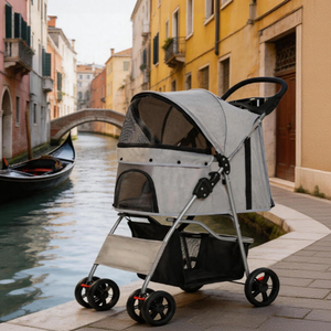 <span class=keywords><strong>Poussette</strong></span> pour animaux de compagnie en maille respirante, pliable, avec panier de rangement, porte-gobelet, poignée réglable pour les promenades en plein <span class=keywords><strong>air</strong></span> - Product Image 3