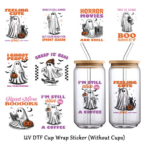 Pegatinas de Fantasmas de Halloween, Impresas con UV, PVC Rectangular, Autoadhesivas, Decoración Festiva QT1499, Paquete de 9 - Product Image 2