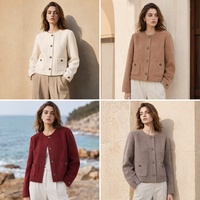 Veste en laine de chameau style tweed élégante Weisilili pour l'automne et l'hiver, à simple boutonnage, courte, en laine de soie véritable pour femmes