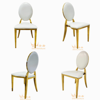 Furniture mewah Modern emas Stackable baja nirkarat logam bulat kembali pesta makan kursi perjamuan untuk acara pernikahan kursi