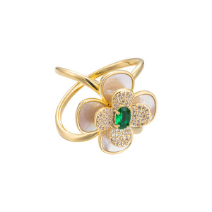 MyMuyu Flower Ring Buckle Natural Seashell Gold Plated Diamond Black Center Scarf Clip Brooch Jewelry Accessory - Product Image 5
