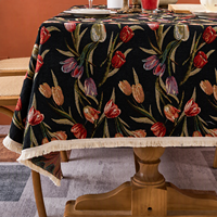 Linge de table en tissu jacquard à motifs floraux, nappe à franges à imprimé tulipes colorées pour table à manger rectangulaire, décoration de la maison