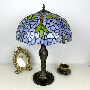 LongHuiJing 16Inch Wisteria Stained Glass Dome Table Lamp Flexible Eco-Friendly AC Blue Purple Shade Simple Design for Living - Product Image 4