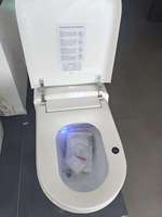 WC intelligent monobloc à réservoir encastré, design allongé, pour applications hôtelières, avec siphon en S, chauffage et télécommande
