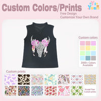 Tank Top Tanpa Lengan V-Neck Hitam Motif Silang untuk Anak Perempuan, Cetakan Leopard, Tengkorak Sapi, dan Bunga, Atasan Kasual Musim Panas untuk Anak, Pakaian Kustom