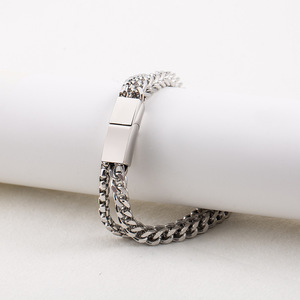 yunnique Men's Double Layer Cuban <b>Chain</b> Bracelet <b>Titanium</b> Steel 18cm 20cm Gift Jewelry Hip Hop Style - Product Image 3