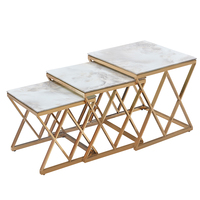 Nest en verre ou marbre au design italien classique Dessus de table Pieds en acier inoxydable doré Meubles de salon Ensemble de tables basses