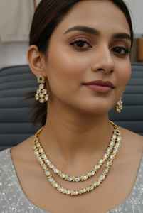 Ensemble de collier de mariée Royal Kundan de qualité supérieure avec boucles d'oreilles plaquées or pour mariages et fêtes - Product Image 2