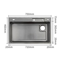 Évier de cuisine en acier inoxydable Nano Gunmetal SS 304, robinet multifonctionnel à cascade, évier de cuisine avec cascade