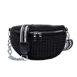 Sac banane transparent en strass avec strass, sac banane pour femme en strass, sac banane de luxe avec chaîne en strass, sac banane de créateurs - Product Image 1