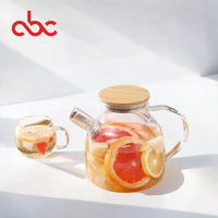Usine Directe Résistant À La Chaleur Verres En Gros Pichet En Verre Avec Couvercle En Bambou Grande Capacité Transparent Mignon Théière