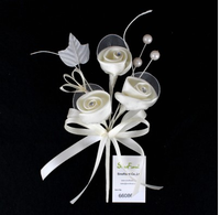 Nicro-bouquet de mariage en satin, Roses, fleurs, savates, perles, anneau plat, mariage, collection 66086, vente en gros