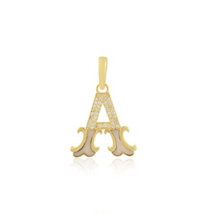 Diamond and Yellow Gold Initial A Pendant with Pink Opal An elegant initial 'A' pendant <b>crafted</b> in yellow gold - Product Image 2