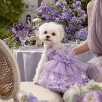 Robe de luxe pour chien et chat, violette, faite à la main avec des perles, des paillettes et des strass, robe de cérémonie personnalisée pour animaux de compagnie
