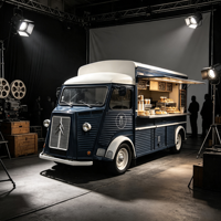 Camion de restauration mobile multifonctionnel électrique Citroën rétro vintage, remorque en acier inoxydable, vitrine commerciale pour gâteaux et bonbons