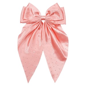 MIO klip pita musim semi wanita, warna murni lapisan ganda pita besar pita rambut berlian imitasi mode klip pita dengan pita panjang - Product Image 4