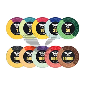 YH 도매 새겨진 럭키 10g 포커 칩 카지노 포커 룸을위한 세라믹 사용자 정의 로고 카지노 칩