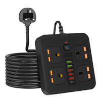 Multiprise britannique de style Jack, rallonge 4 prises, protection contre les surcharges, interrupteur