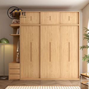 Armoire à portes coulissantes en MDF, style moderne minimaliste, réglable, durable, garantie 5 ans, couleur noyer naturel, meubles de chambre à coucher - Product Image 4