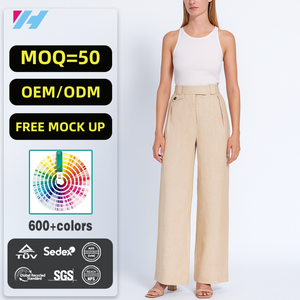 <span class=keywords><strong>Pantaloni</strong></span> Casual da <span class=keywords><strong>Donna</strong></span> a <span class=keywords><strong>Vita</strong></span> <span class=keywords><strong>Alta</strong></span>, Gamba Larga in Cotone e <span class=keywords><strong>Lino</strong></span>, Stile Dritto Personalizzato - Product Image 1