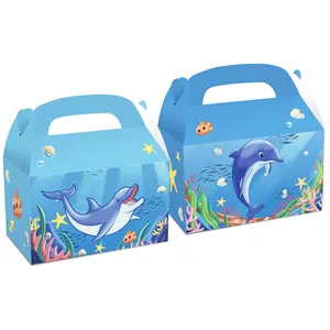 12Pack Ocean Sea Life Dolphin Party Goodie Gift Boxes Ocean Paper Gift Boxes for Dolphin Theme Kids Birthday Party Decoration