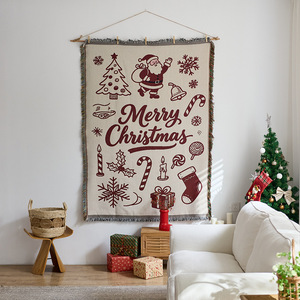 Tapisserie murale Joyeux Noël en tissu tissé rectangulaire à motif traditionnel pour usage intérieur - Product Image 2
