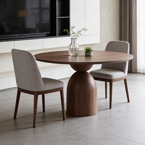 Mesa de Comedor Redonda de Piedra Sinterizada Travertino y Madera Maciza, Estilo Vintage de Alta Gama para Hogar o Restaurante, con Bandeja Giratoria - Product Image 3