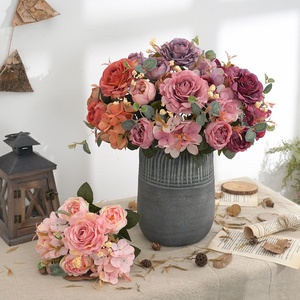 Ramo de Hortensias y Peonías de Estilo Europeo Vintage, Flores Artificiales de Hibisco y Rosa para Decoración del Hogar, Bodas y San Valentín - Product Image 2