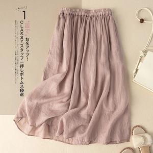 <b>Elastic</b> Waist Midi <b>Skirt</b> Cotton Linen Straight Minimalist Women's Breathable Solid Color Hip Concealing Mid Length - Product Image 1