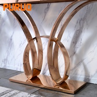 Console de luxe table en marbre miroir en or rose en acier inoxydable pour meubles de salon