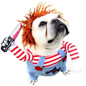 Toptan chucky kostüm köpekler-Cadılar bayramı kıyafetleri köpekler Cosplay kostüm cadılar bayramı noel komik kıyafetler peruk seti güzel evcil köpek 3D özelleştirilmiş marka logosu