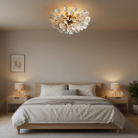 Lustre suspendu de luxe Lunaria pour salon, éclairage floral, design moderne en céramique noire, lampe suspendue en laiton