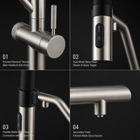 Keran Dapur 3 Fungsi dengan Semprotan Tarik Turun, Stainless Steel, Kepala Semprot Ganda, Putar 360 Derajat, Tuas Tunggal, Mewah