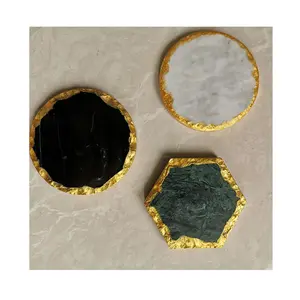 Custom Table Decorative Gold Trim Cup Mat Marble Coaster for Coffee Drink Mug Pad