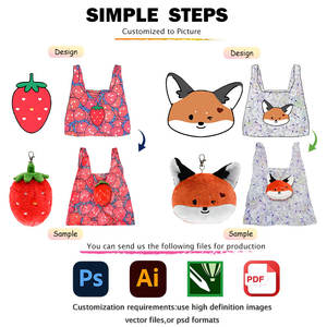 Sac de courses pliable standard en nylon ripstop recyclé, personnalisé avec des animaux en peluche, réutilisable, avec étiquette - Product Image 6