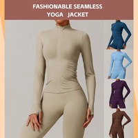 YISHENHON personnalisé femmes léger Gym Fitness fermeture éclair haut de Sport respirant serré sans couture Yoga veste manches longues grande taille