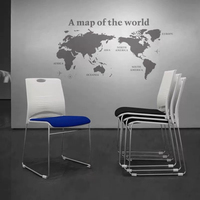 Chaise de conférence empilable en plastique avec coussin en tissu orange et structure en fil métallique chromé, chaise visiteur sans accoudoirs